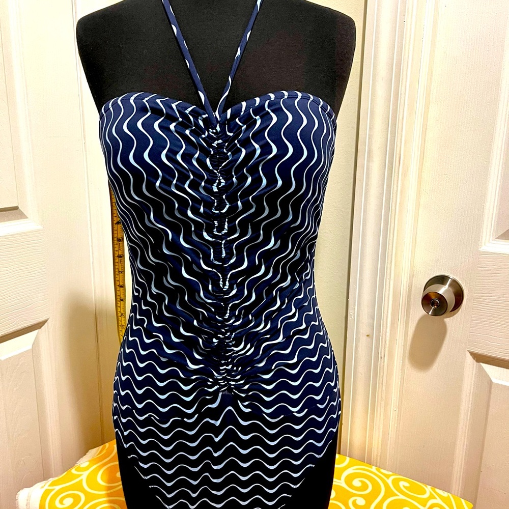 LOFT navy print halter one piece maillot swimsuit, size 12